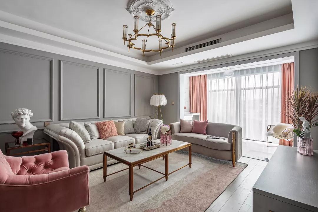 126㎡轻奢美式，喜欢粉色跟灰色的她，搭配出来这么好看！